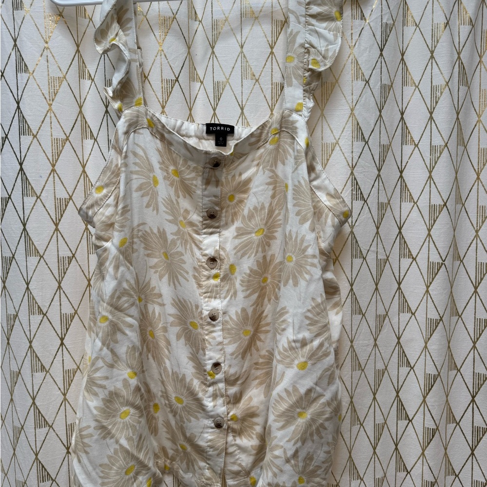 Torrid Floral Button-Down Women's Top - Cream and Yellow